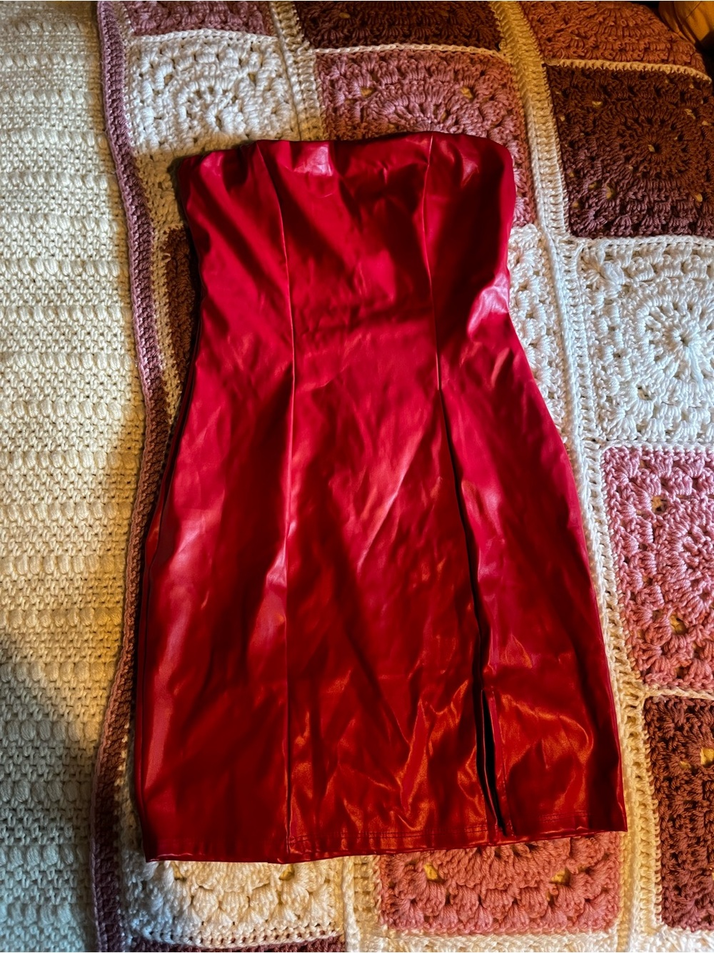 Windsor Strapless Red Faux-Leather Mini Dress